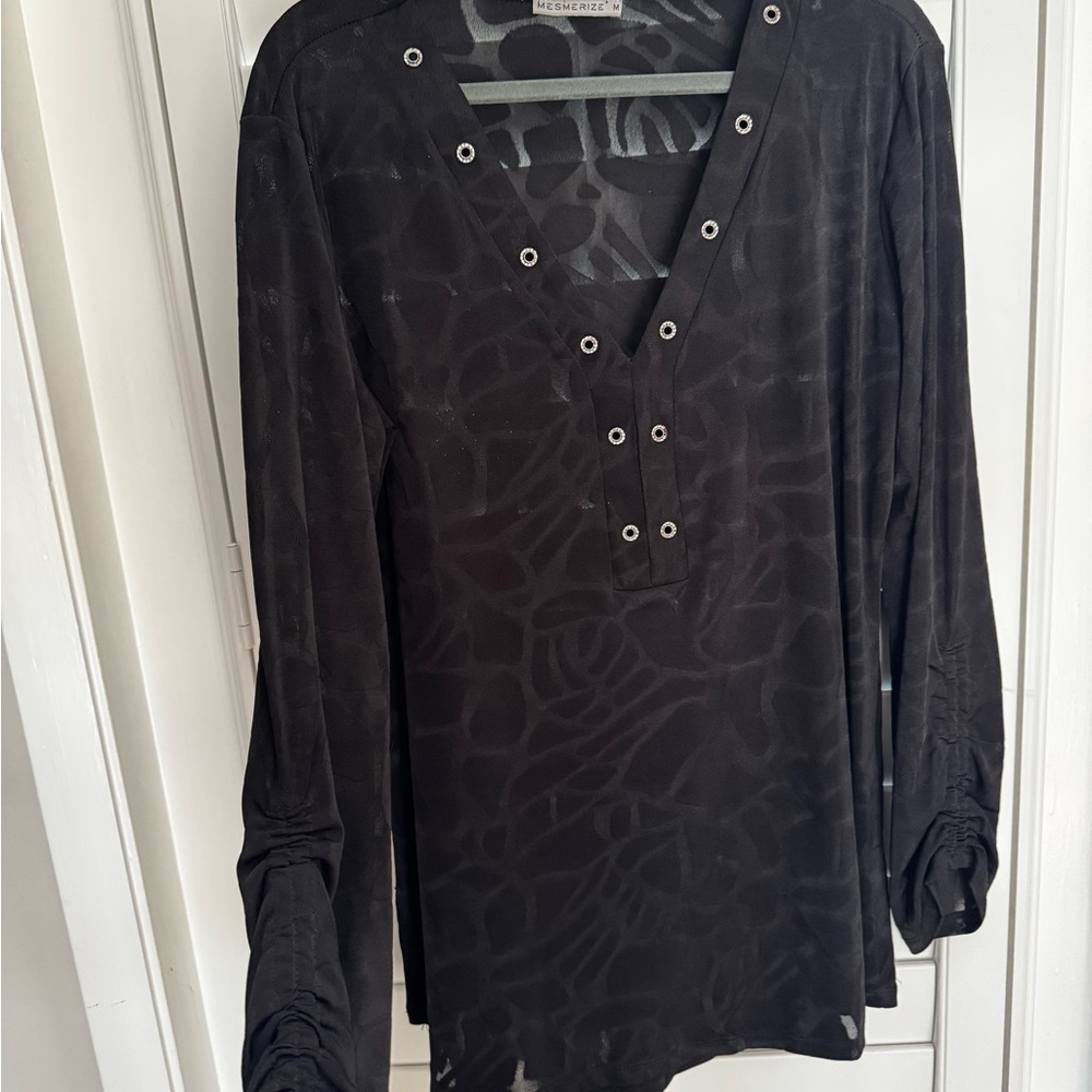 Black Long Sleeve Top with Grommet Details
